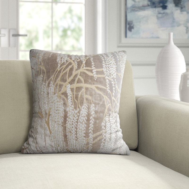 Willow Metallic Mini Rectangular Velvet Pillow Cover & Insert, Moonstone, Rectangle 14"H x 20"W