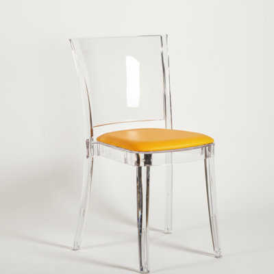 Cristalia Transparent Dining Chair With Yellow Leather Seat