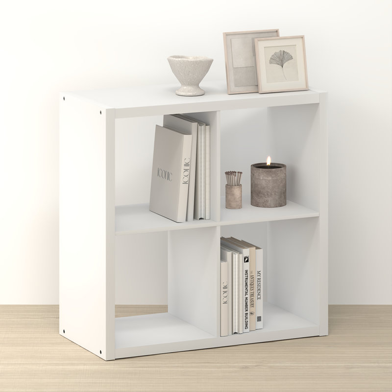 4-Cube Bookcase, Thick Frame, White, (4 Shelves) 30" H x 30" W x 14.57" D, White
