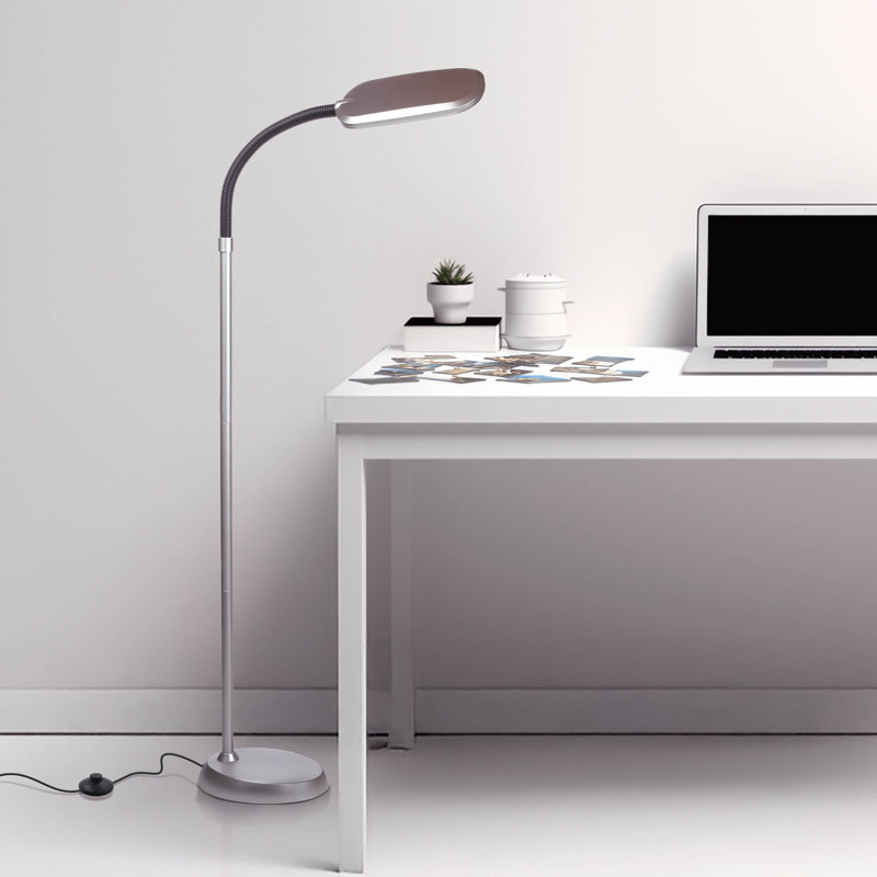 Litespan Slim 55 in. Industrial Dimmable LED Directional Task Floor Lamp, Silver Finish, Silver