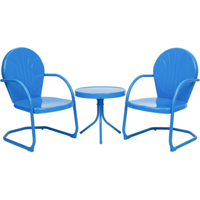 Ensemble de bistro d'extérieur, ensemble de meubles de véranda en métal rétro 3 pièces, ensemble de bistro de patio toutes saisons, 2 chaises en métal à ressort en C et table d'appoint ronde pour porche, jardin, pelouse et balcon