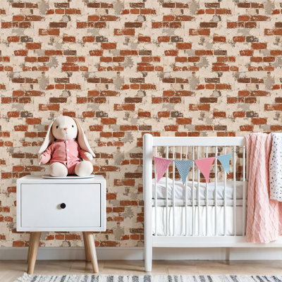 Peel and Stick Wallpaper Rustic Red White Brick Wall Weathered Look Contact Paper Removable Self Adhesive Wall Mural Wall Decor for Bedroom Kitchen Cabinets 17.7in x 118in