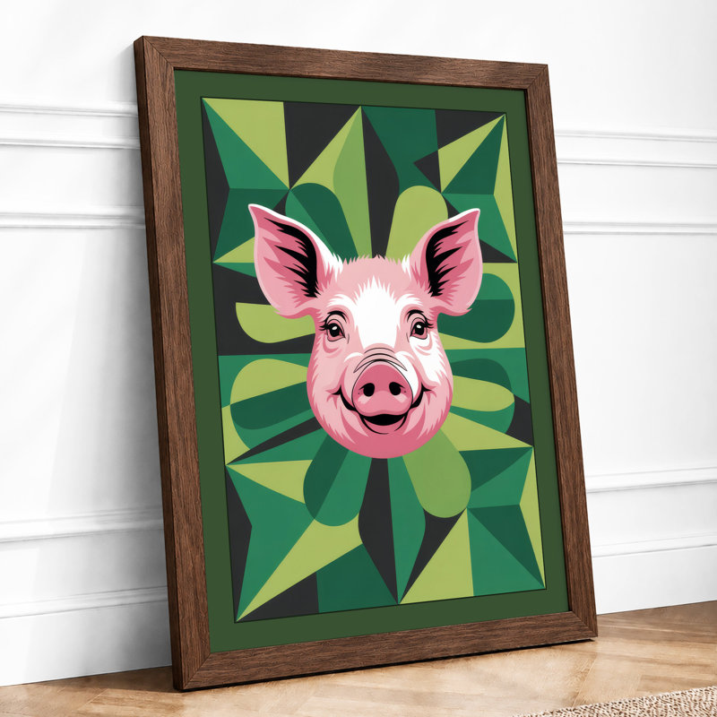 Cheerful Pig Mandala Modern - Framed Print, Walnut, A4 - 29.7 x 21.0 cm