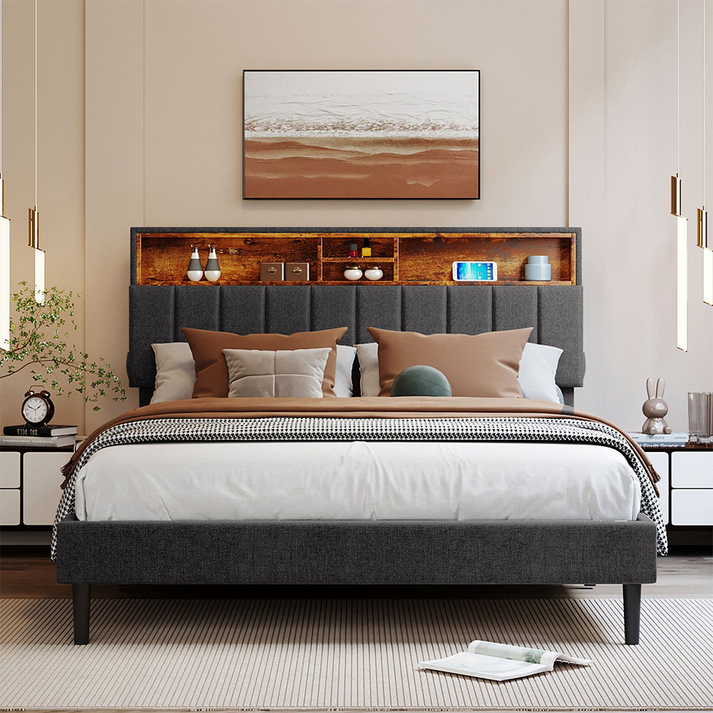 Raul Bed Frame with Drawers, Ergonomic Storage Headboard with Charging Station Trent Austin Design Size: Full