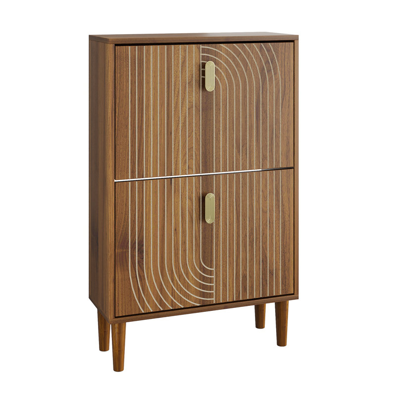 Shoe Storage Cabinet With 2 Flip Drawers,Free Standing Shoe  Cabinet With Metal Handles For Entryway,Shoe Rack Cabinet With Line Groove Design,23.6"W