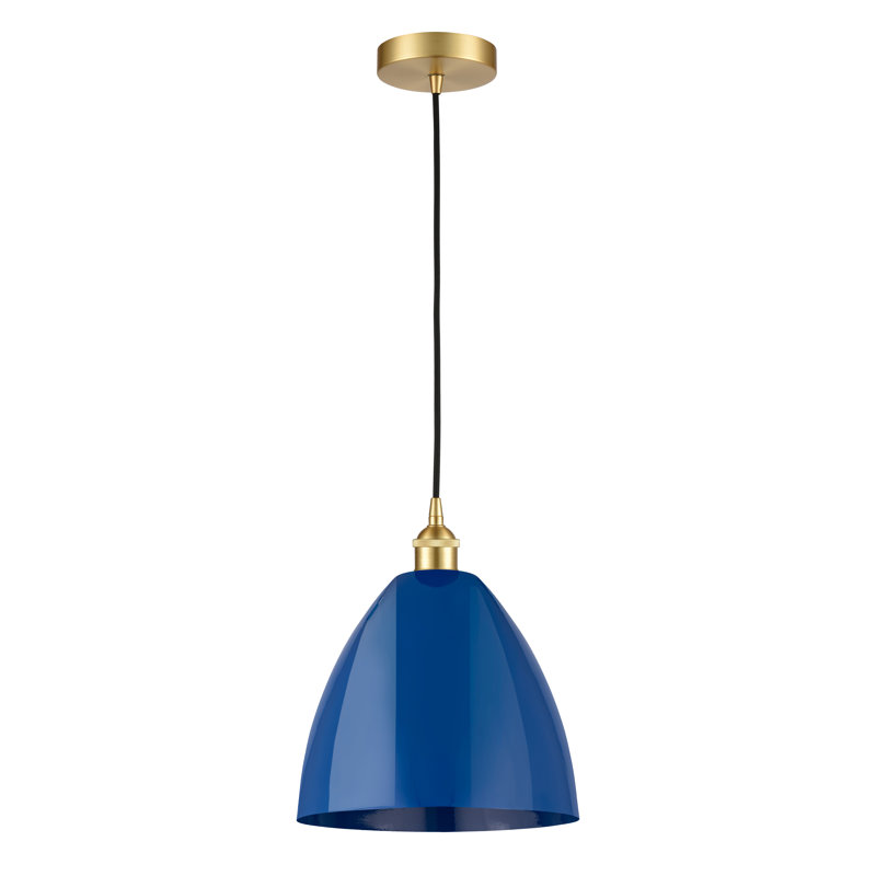 Luminaire suspendu conique 1 lumière, Bleu, Or satiné, H 14,75 po x l 12 po x P 12 po