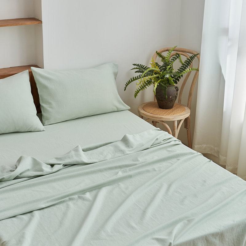Linen Cotton Flat Sheet(Mint Green,Twin), Twin, Mint Green