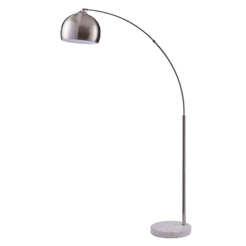 Hartfield 173cm Arched Floor Lamp, Nickle, White Marble