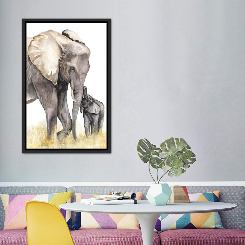 Décoration murale éléphant, H 60 po x l 40po x P 1,5 po, Toile avec cadre noir