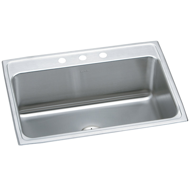 Lustertone 31" L x 22" W Drop-in Kitchen Sink with Drain Assembly and Basket Strainer, 3 hole, Design 2