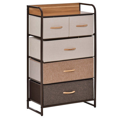5-Drawer Fabric Chest of Drawers, Steel Frame Storage Tower with Maple Wooden Top, Bedroom & Entryway Organizer Dresser