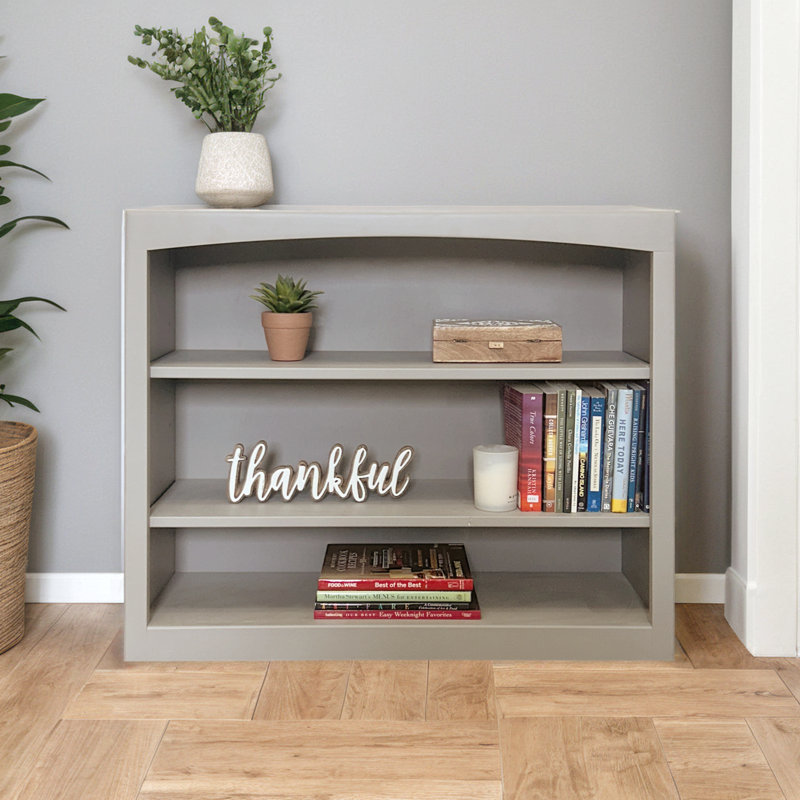 Ossy American Built Solid Wood Bookcase, Storm Gray, (3 Shelves) 30"H x 36"W x 12"D
