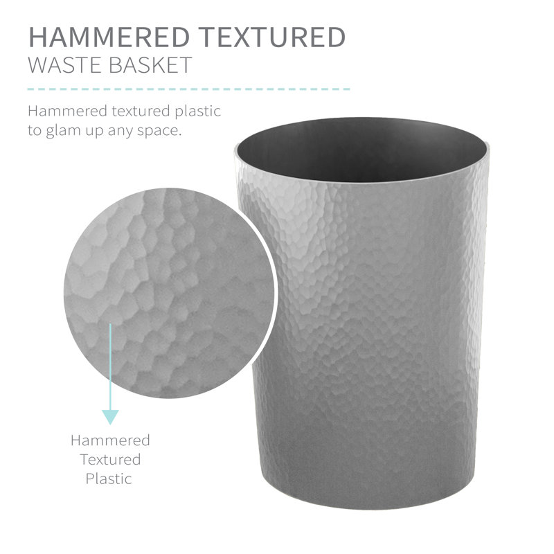 Silver Hammered Textured Plastic Bathroom Wastebasket Set