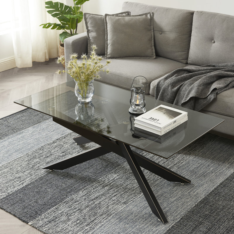 Table basse rectangulaire avec plateau en verre, Noir