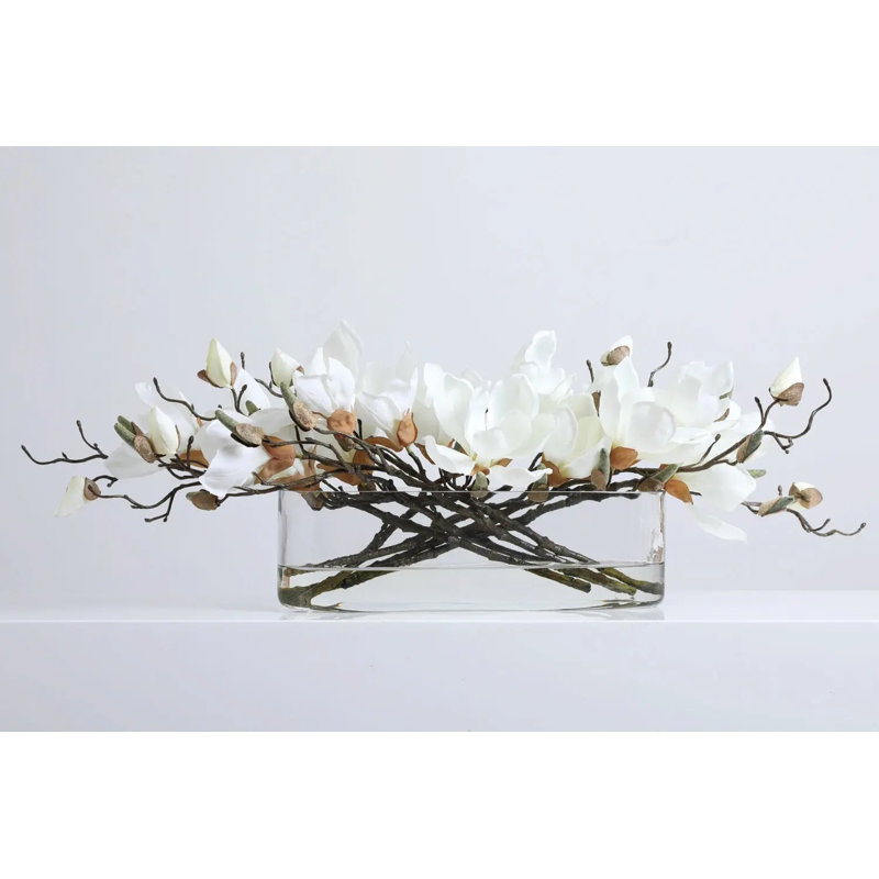 Arrangement illusion d'eau Magnolia Blooms, Blanc