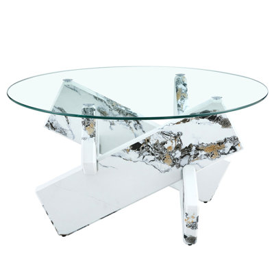 Modern Glass Coffee Table With Wear- Tempered And Legs, 33.4 33.4" Round Strong Construction