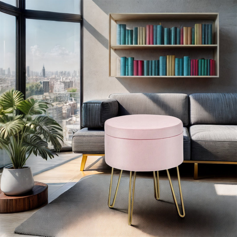 Repose-pieds avec rangement Osmel, Velours rose