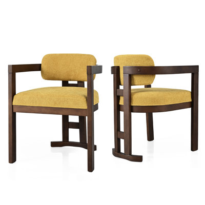 2 chaises de salle à manger intérieures jaunes et noyer - fabrication en bois d'hévéa rembourrées pour un look élégant Assise confortable l 23 po x P 23 po H 30,5 po Assemblage requis dans les cadres Luxueux sensation stable