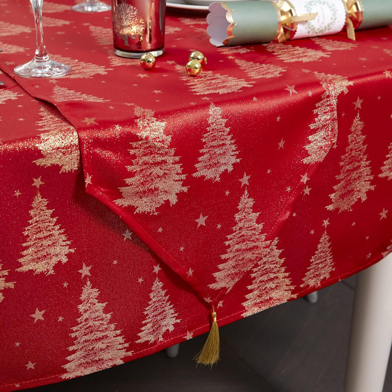 Christmas Table Runner Metallic Christmas Tree Embossed Design, 33cm W x 243cm L