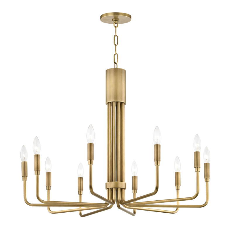 Lustre classique / traditionnel à 10 lumières de style bougie Brigitte, Laiton vieilli