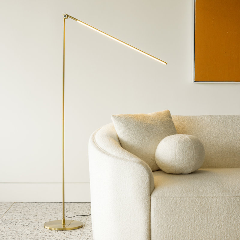 Libra 54.5" Modern LED Floor Lamp with Gold Finish, Adjustable Arm and Rotating Base, 3-Way Dimming, Brass