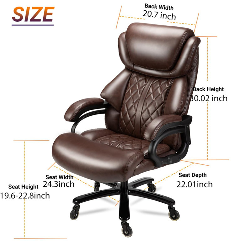 Fauteuil de bureau pour personnes lourdes de 500 lb avec siège à ressorts et chaise de bureau 360 po