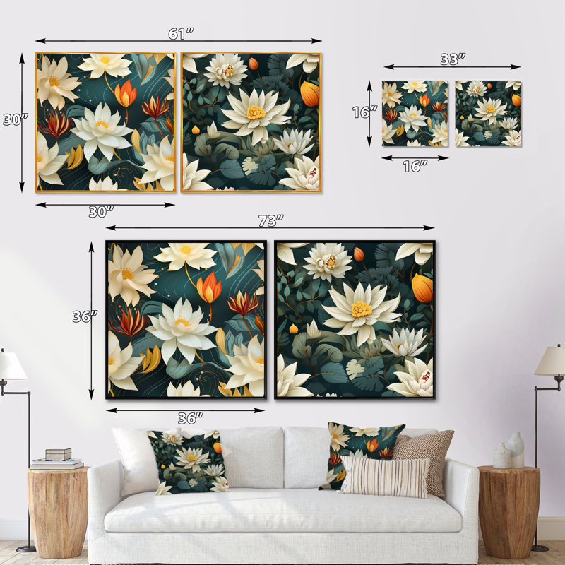 Fairwinds - Ensemble de 2 collages carrés floraux, Cadre flottant brun, H 30 po x l 61 po