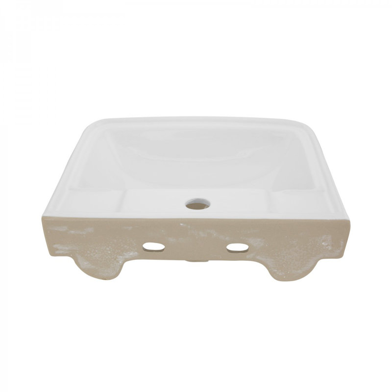 White Rectangular Wall Mount Bathroom Sink without Faucet and Overflow