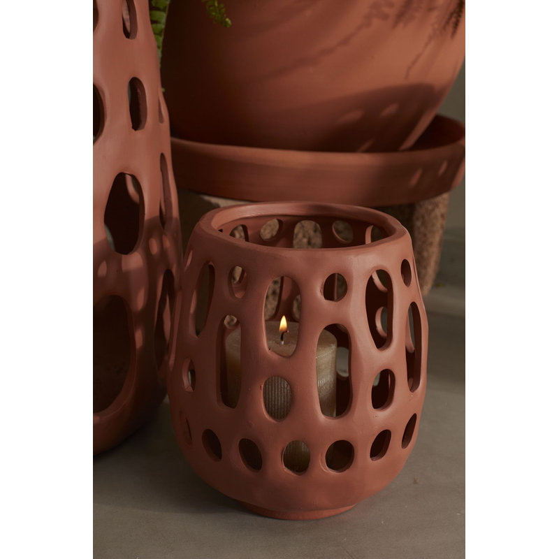 Ceramic Tabletop Lantern, 7.75" H x 7.25" W x 7.25" D