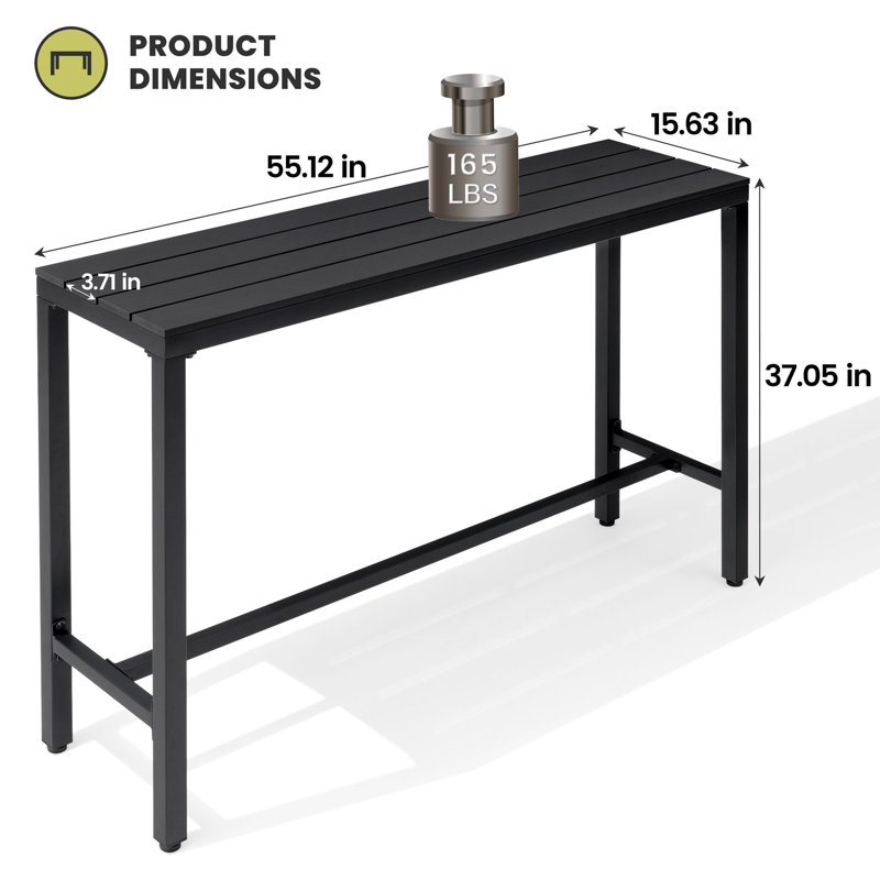 Arboleya Rectangular Metal Outdoor Bar Table with Leveling Knob, 37.09" H x 55.12" L x 15.63" W, Black