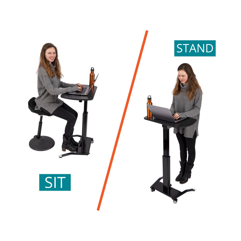 Black Adjustable Height Tilting Laptop Lectern with Wheels