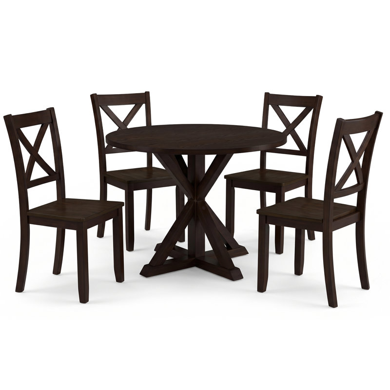 Ensemble de salle à manger de ferme avec table ronde de 40 po et 4 chaises, brun foncé