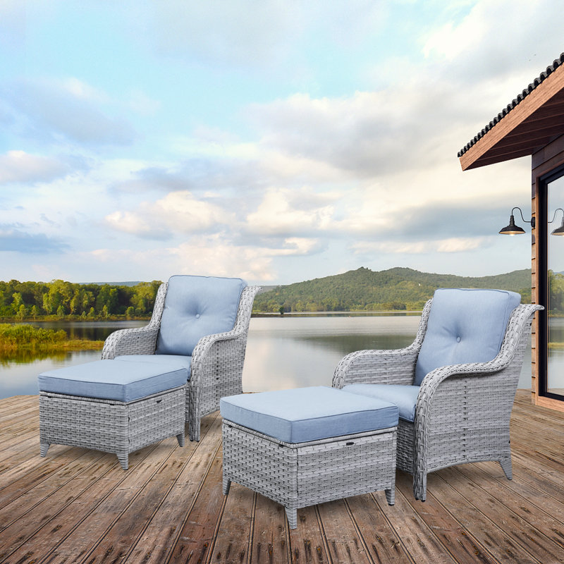 Deb Wicker Patio Chairs with Cushions, Light Grey/Baby Blue