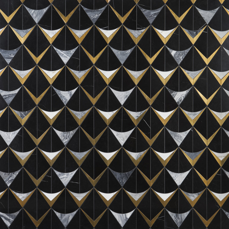 Larvotto 8.3 in. x 11.65 in. Polished Marble and Brass Mosaic Wall Tile (0.67 Sq. Ft. / Sheet), Black