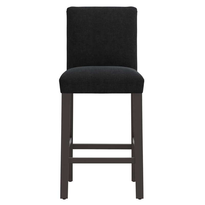 Tabouret de bar et de comptoir Hadrien, Tabouret de bar (siège d'une hauteur de 31 po), Lin classique noir, Bois noir