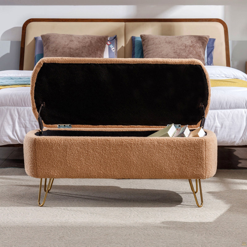Banc repose-pieds polyvalent avec rangement et design élégant pour la maison, Camel