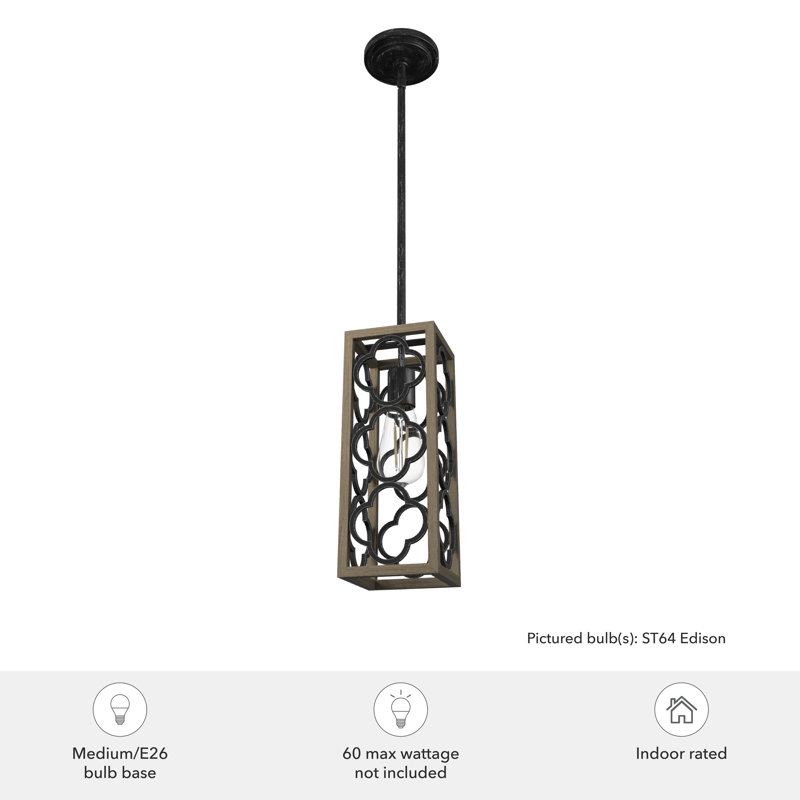 Gablecrest 1 - Light Single Rectangle Pendant, Black, Oak/Black