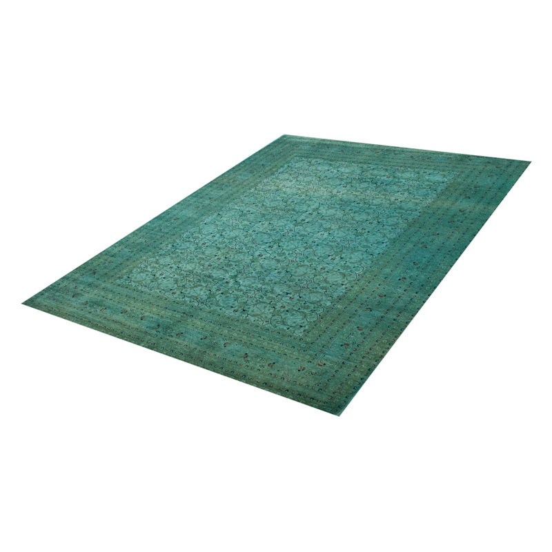 Tapis cyan noué à la main unique 9 pi 3 po x 12 pi 0 po
