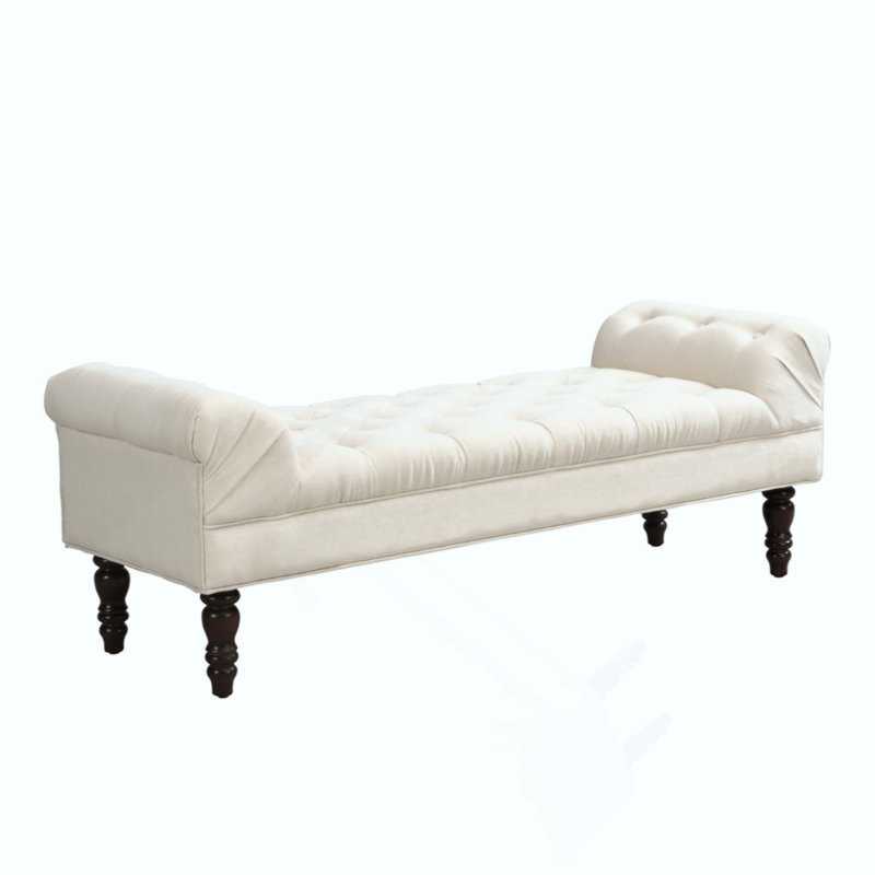 Button-Tufted End Of Bed Bench,Large Upholstered Ottoman,Foot Rest With Legs,Footstool With Rolled Arms,Upholstered Fabric Bench,Indoor Bench For Bedroom,Living Room,Entryway