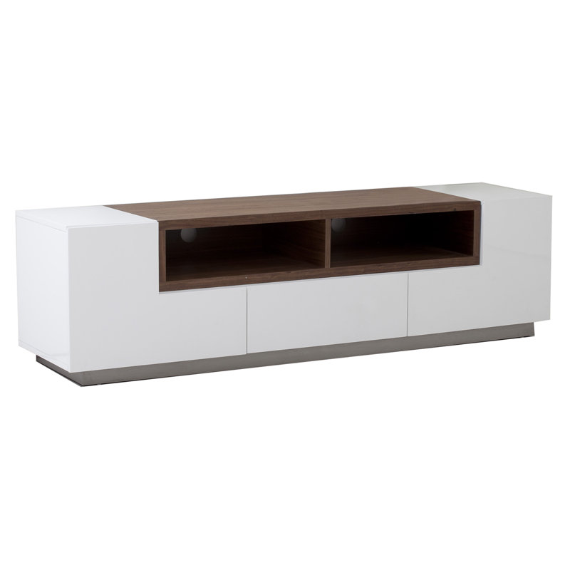 Matrix TV Stand Modern Storage Console Table in Walnut and White – Contemporary , White/Walnut