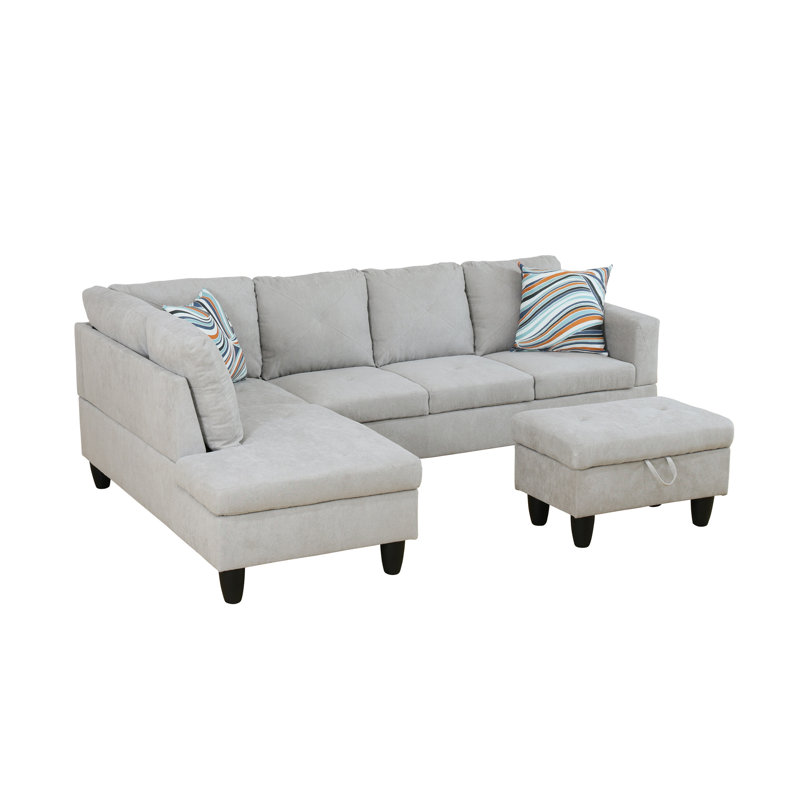 Halid Wide Sofa & Chaise with Ottoman, Right Hand Facing, White Velvet