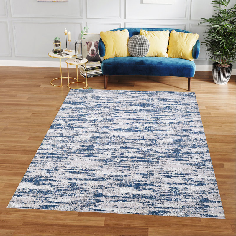 Tapis tissé bleu marine Nautical, Tapis de couloir 2 pi 8 po x 9 pi 10 po