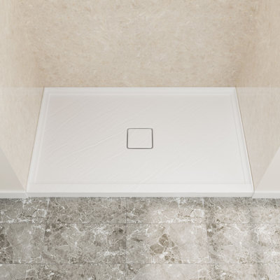 Base de douche 60 po x 36 po, résine et fibre de verre, bonde de douche à seuil simple, veine blanche
