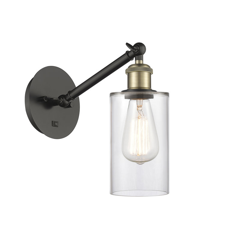 Shauna Armed Sconce, LED, Clear, Black/Antique Brass