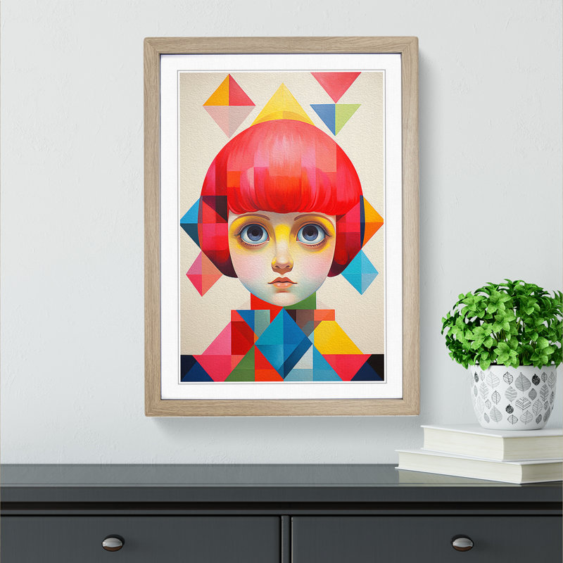 Kids Geometric - Single Picture Frame Print on Wood, 64cm H x 46cm W x 2cm D, Oak Framed
