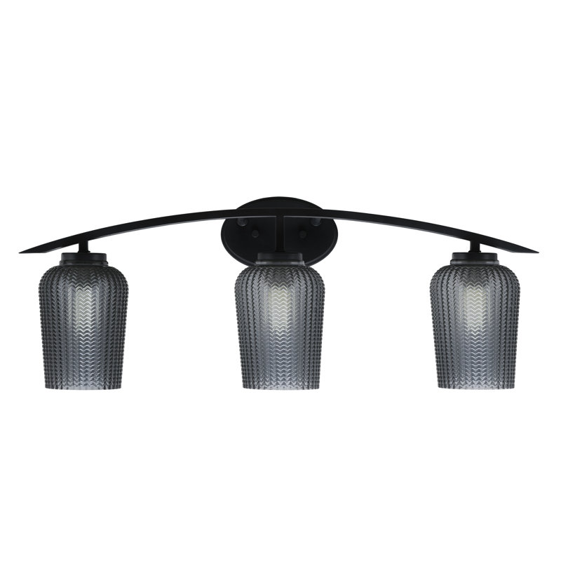 Kurve 3 Light Bath Bar With 5" Textured Glass, Smoke, Matte Black