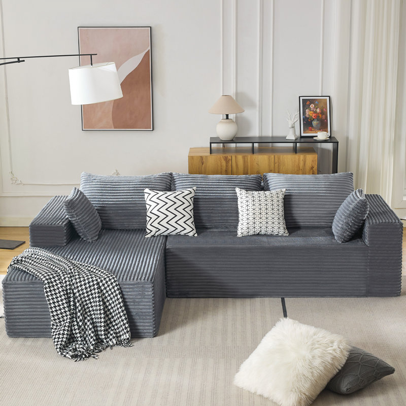 Canapé en L 2 pièces de 110 po sans assemblage requis, Gris