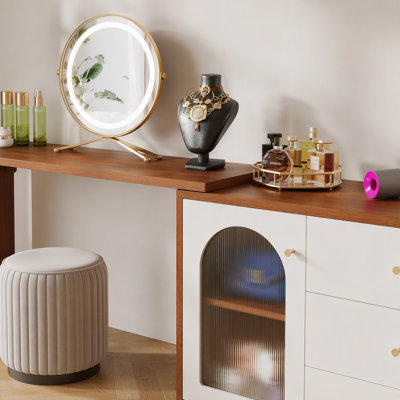 Coiffeuse à maquillage moderne, coiffeuse à 3 tiroirs et armoire