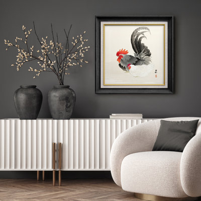 Illustration traditionnelle de coq et de poule, images d'animaux de ferme asiatiques à l'encre, impression sur toile encadrée