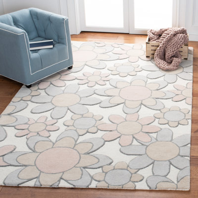 Asger Floral Handmade Tufted Wool Grey/Pink Area Rug